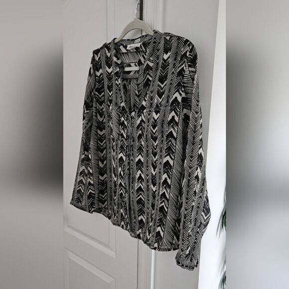 💝Olive & Oak Black and White Long Sleeve Blouse with Mandarin Collar - Picture 1 of 4